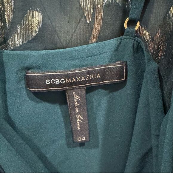 BCBGMAXAZRIA Asymmetric Faux Wrap Dress in Fern Combo 4 - Picture 10 of 13